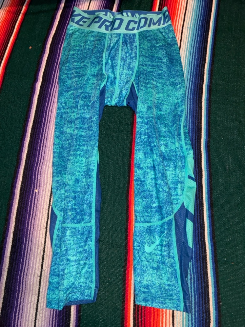 Nike Pro Combat Compression Pants Blue Teal Mens Small